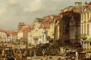 Pałac Potockich na obrazie Canaletta (ok. 1778). Fragment obrazu (źródło Wikipedia/domena publiczna)